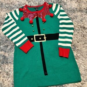 Festive Green and Red Sweater Dress